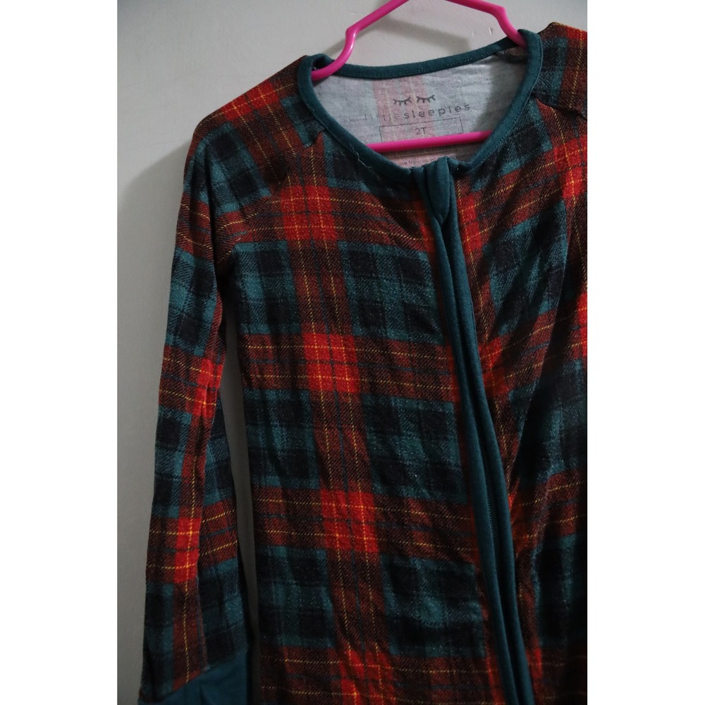 Little Sleepies 2T Red Green Plaid Bamboo Viscose Zippy Pajamas Sleeper Romper - Picture 2 of 4